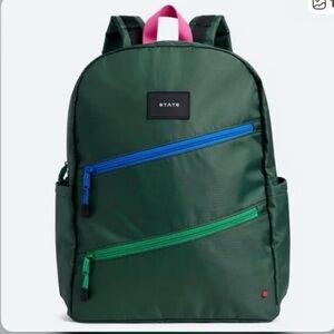 NWT STATE Ripstop Kane Kids Double Pocket Olive Diagonal Zipper Backpack